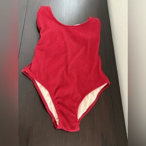 Kona Sol Burgundy Textured One-Piece Swimsuit Size S